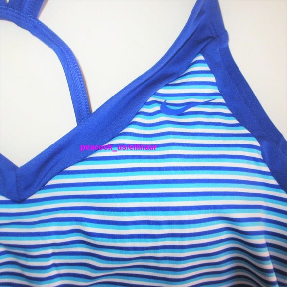 Nike Swim Stripe V-Neck Tankini Top Size SMALL Bright Blue White Stripe $54 - Picture 5 of 6